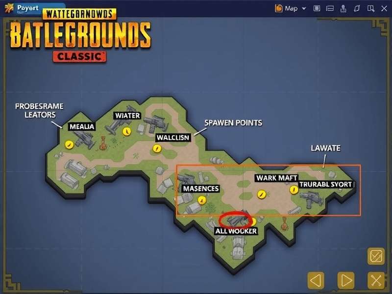 PUBG Mobile TDM Classic map layout showing spawn points and weapon locations