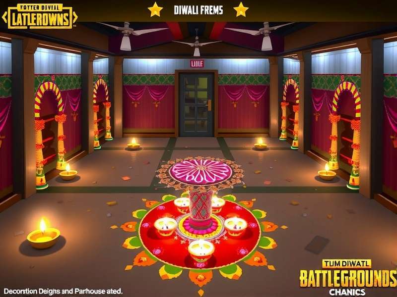 PUBG Mobile TDM Classic Diwali event showing decorated Warehouse map with diyas and rangolis